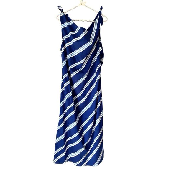 MNG Mango Summer Bare Shoulders Blue Stripe Dress size 14 - Picture 9 of 10